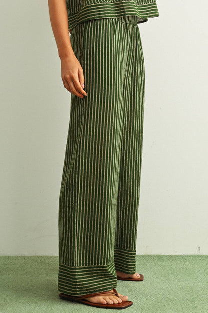 STRIPED PRINT STRAIGHT WIDE LEG PANTS