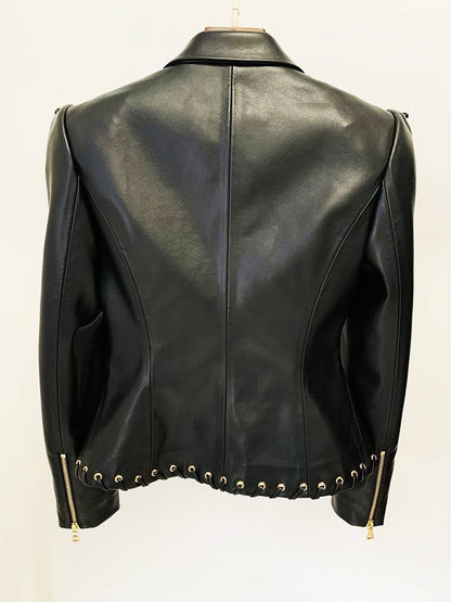 Chic Eyelet Leather Blazer: Edgy Elegance