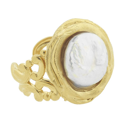 Handcast Gold Pearl Adjustable Ring