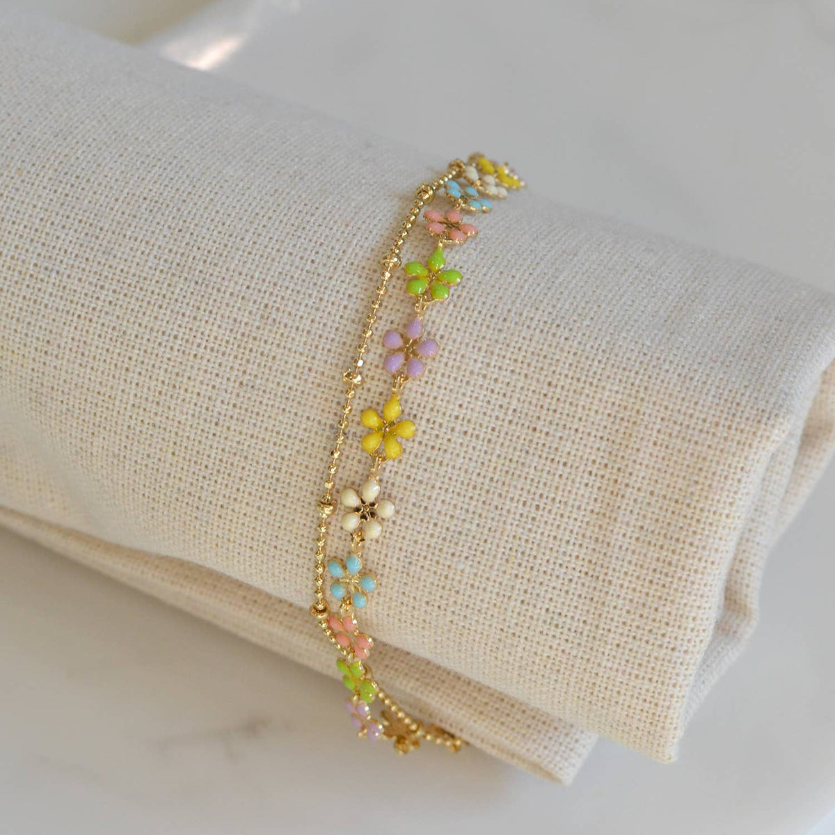 Color Epoxy Enamel Flower Adjustable Chain Bracelets