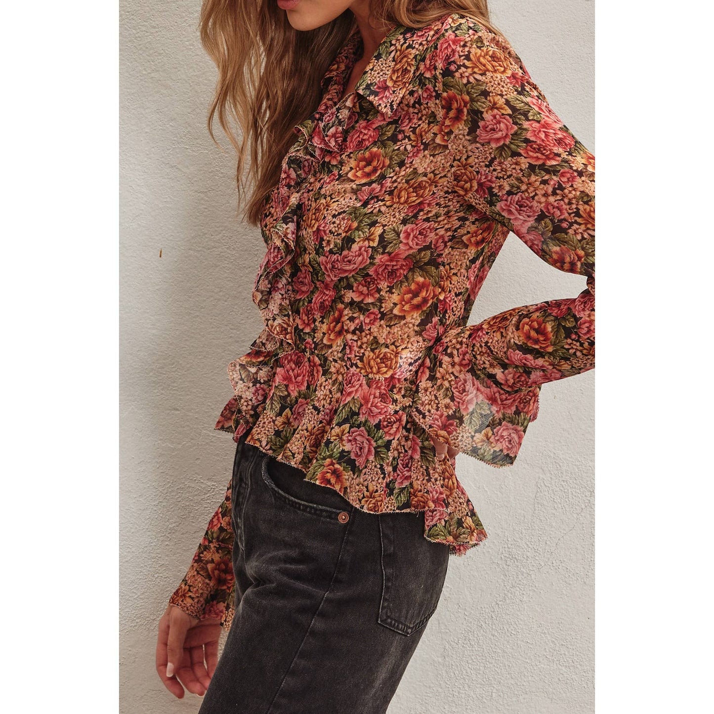 Vintage Rose Lurex Ruffled Blouse