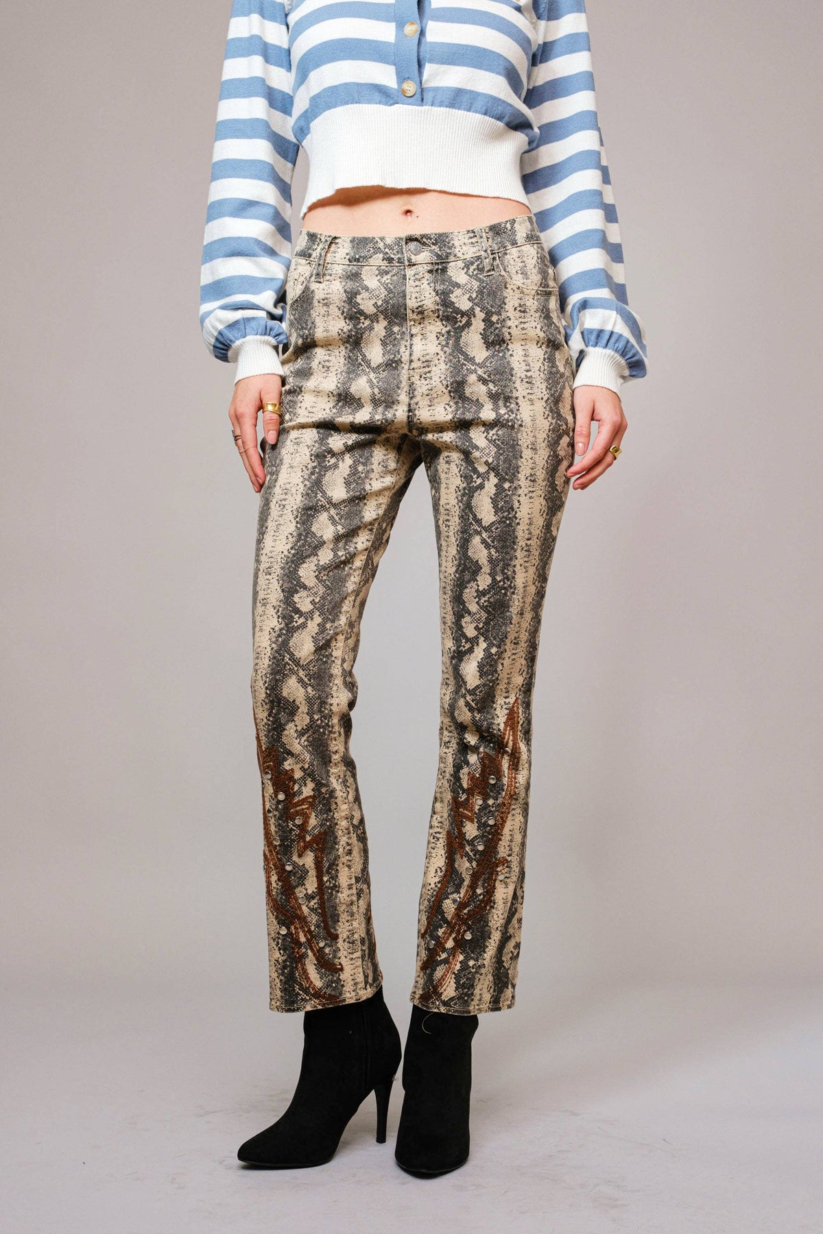 Snakeskin Studded Denim Jeans