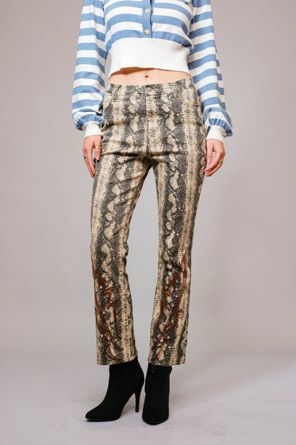 Snakeskin Studded Denim Jeans