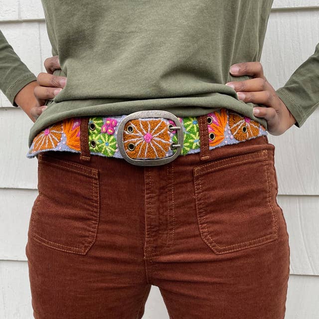 Evening Shade Floral Embroidered Wool Belt
