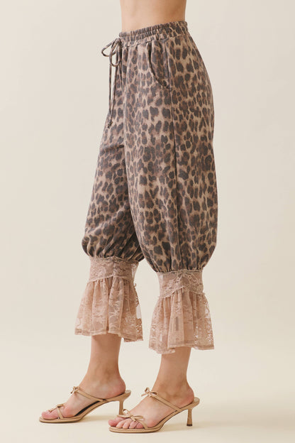 Leopard Print Lace Bloomer Pants