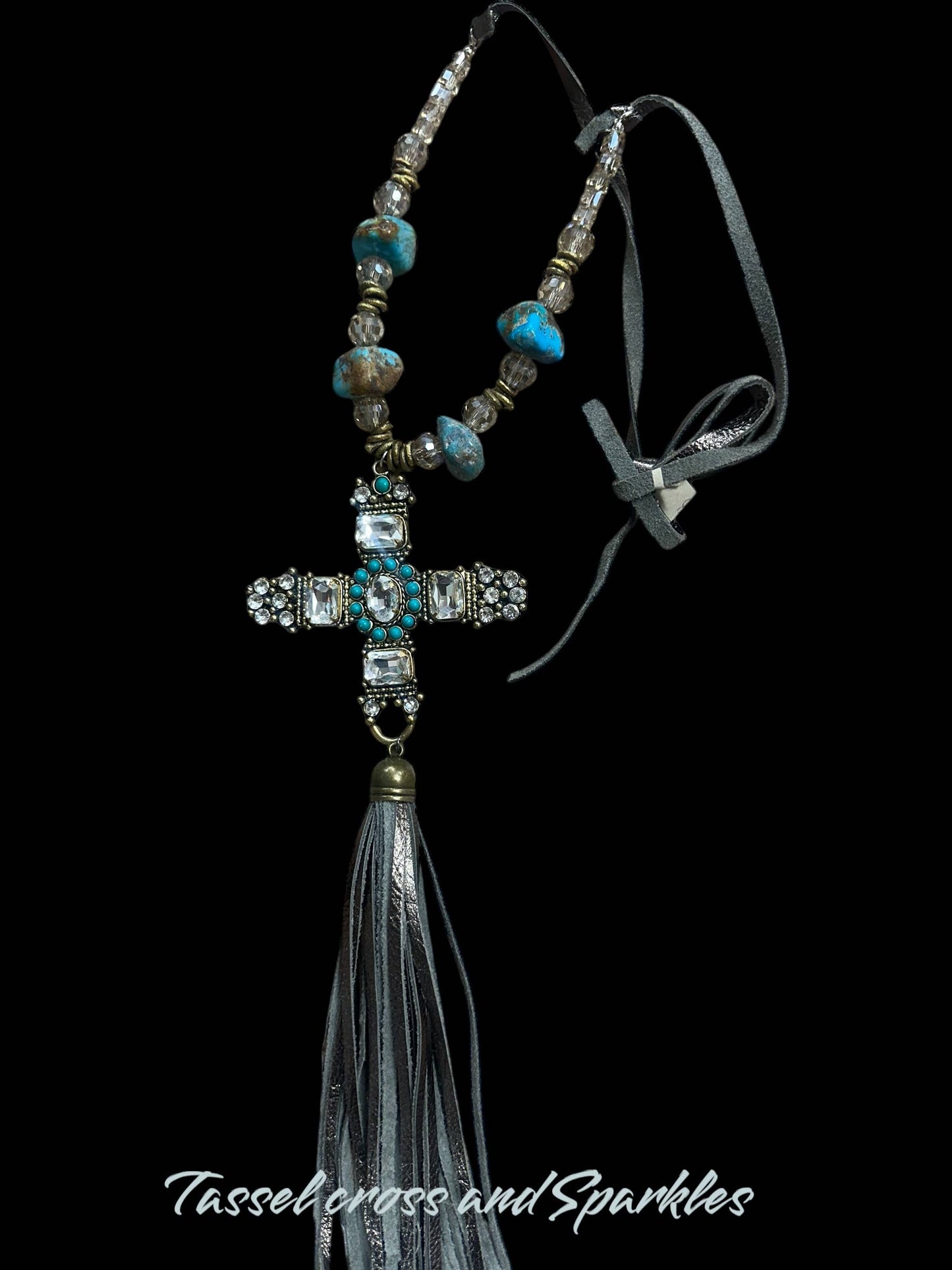 Vintage Large Turquoise Crystal Cross