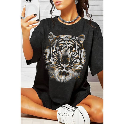 TIGER BIG FACE FOIL OVERSIZED MINERAL GRAPHIC TEE