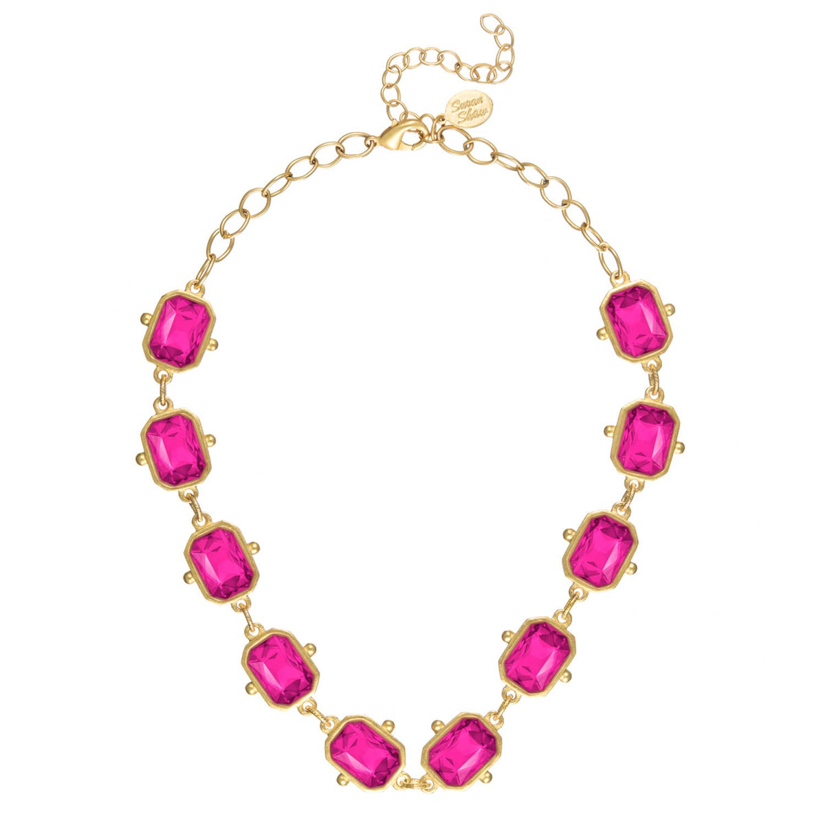 Hot Pink Rectangle Crystal Choker Necklace