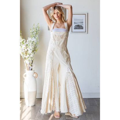 MULTI LACE PATCHWORK WIDE LEG OVERALLS