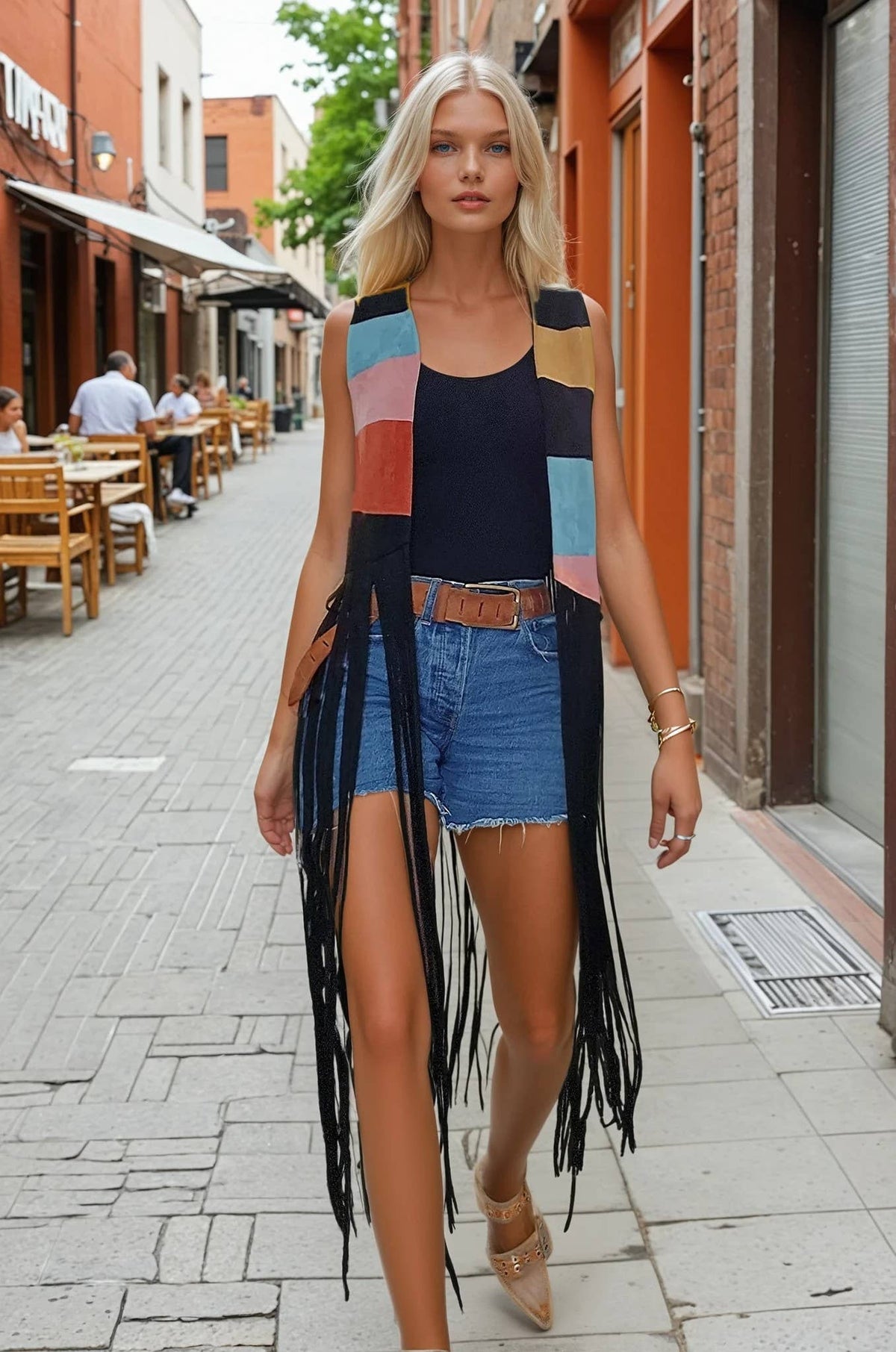 MAXI COLORBLOCK SUNRISE SUEDE VEST