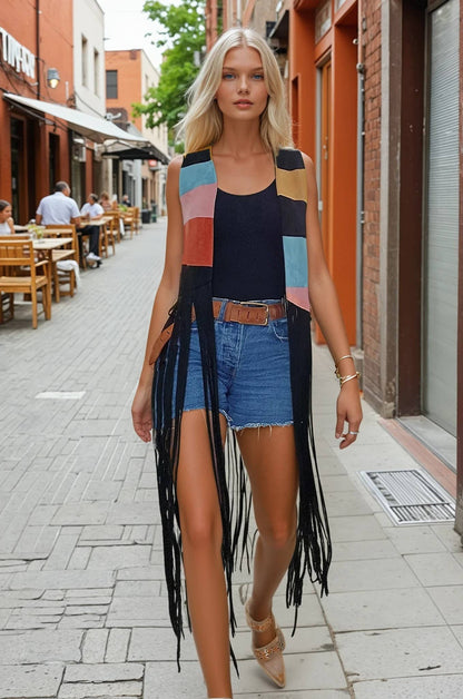 MAXI COLORBLOCK SUNRISE SUEDE VEST