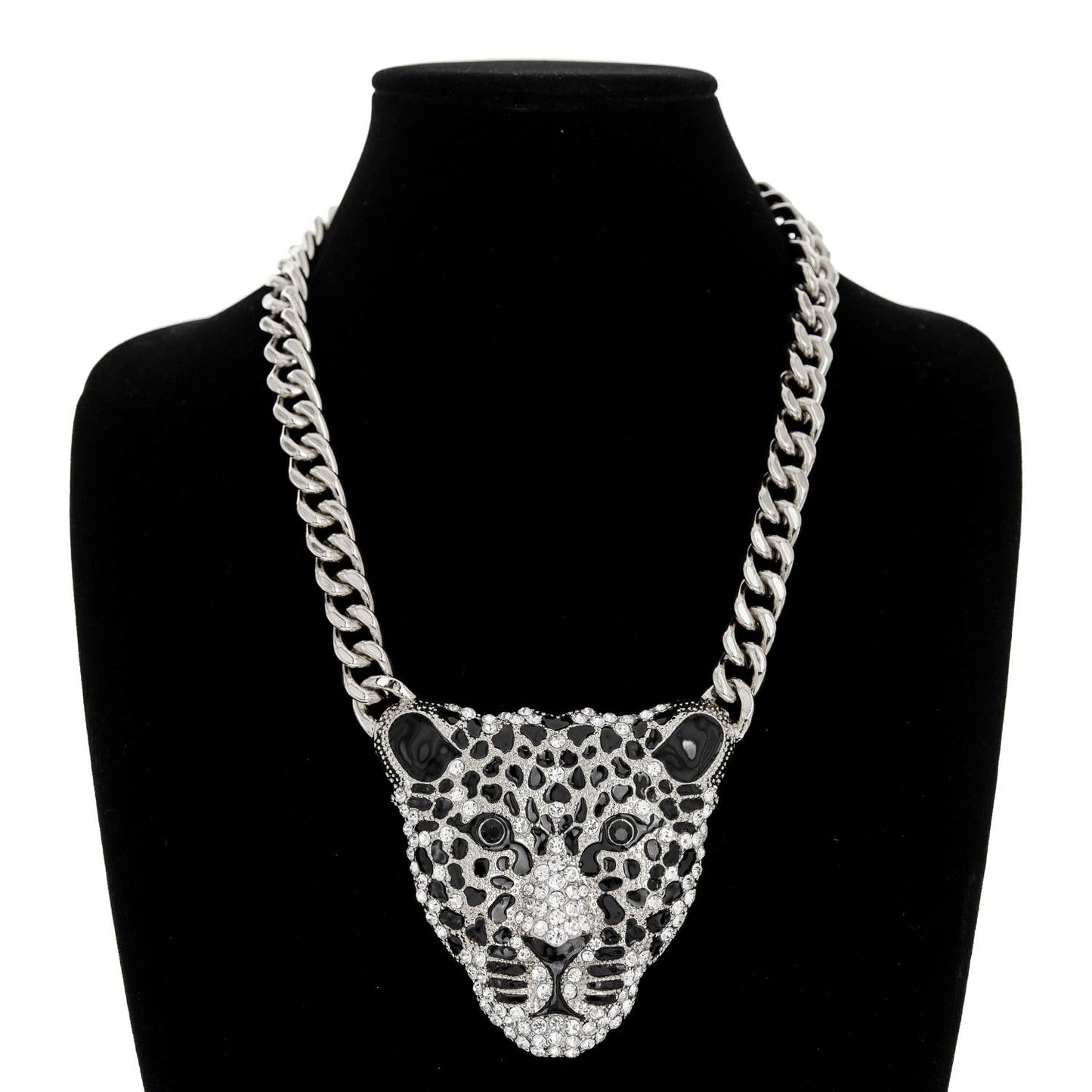 Crystal Pave Cheetah Pendant Chain Necklace