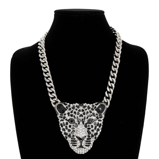 Crystal Pave Cheetah Pendant Chain Necklace