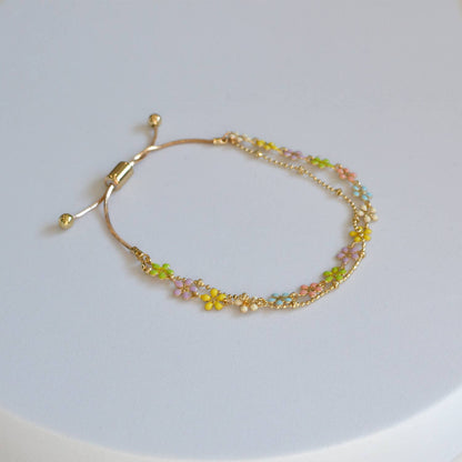 Color Epoxy Enamel Flower Adjustable Chain Bracelets