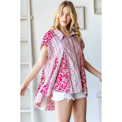 BUTTON FRONT FLARE HEM TOP