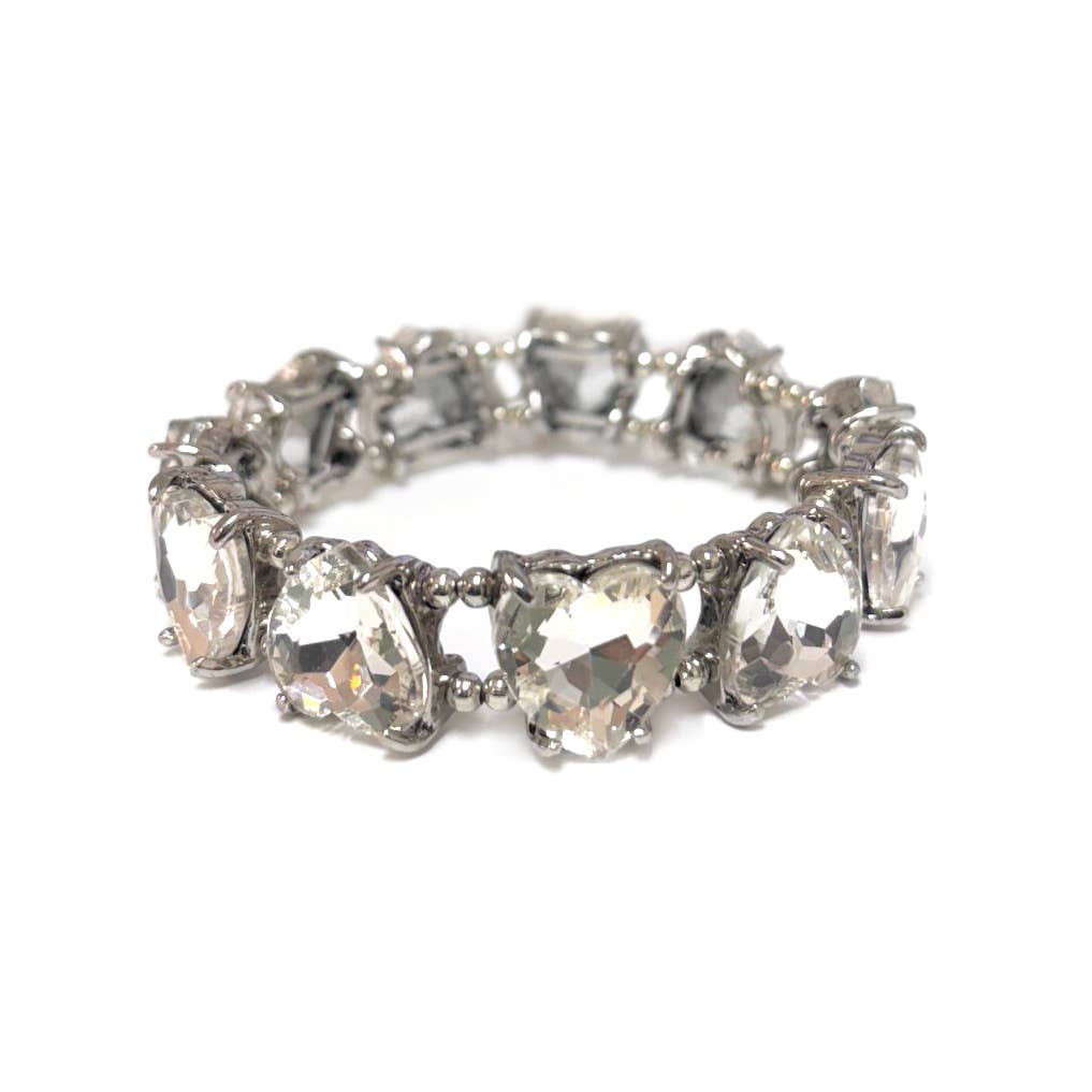 Love Heart Glass Crystal Bead Linked Stretch Bracelet
