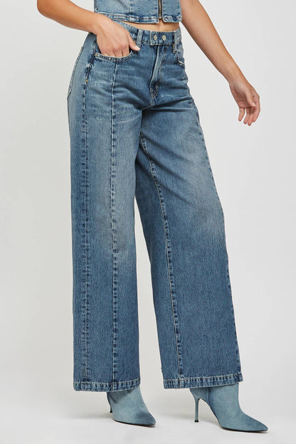 Medium Dark Moto Seam Extra Wideleg
