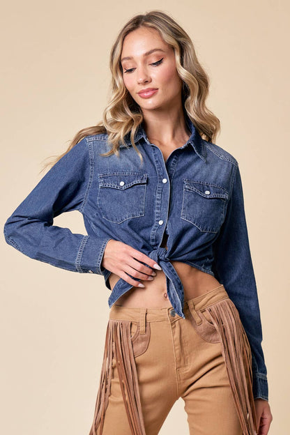 WESTERN TIE FRONT BUTTON DOWN  DENIM TOP