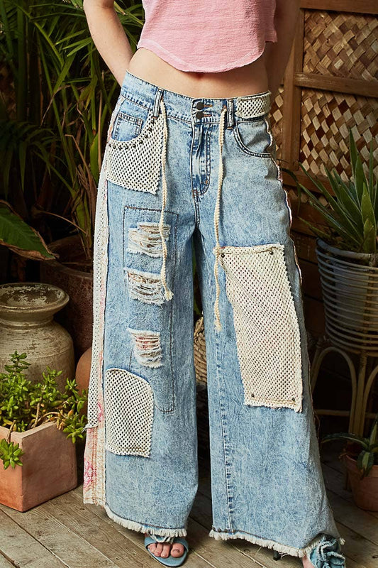 Stud Detailed Patchwork Denim Pants