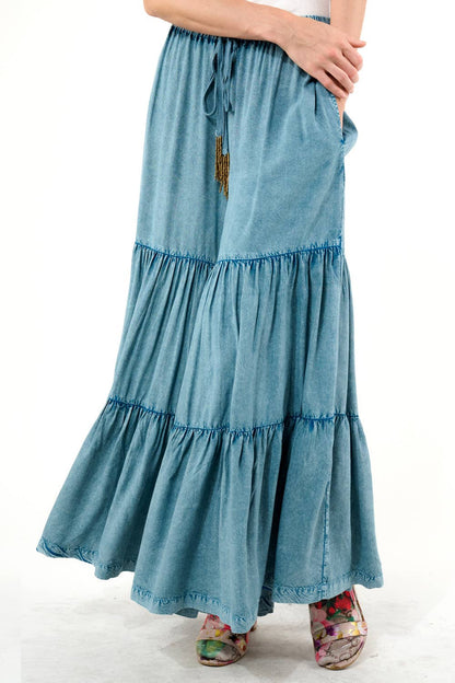 Dream Denim Wash Tiered  Pants