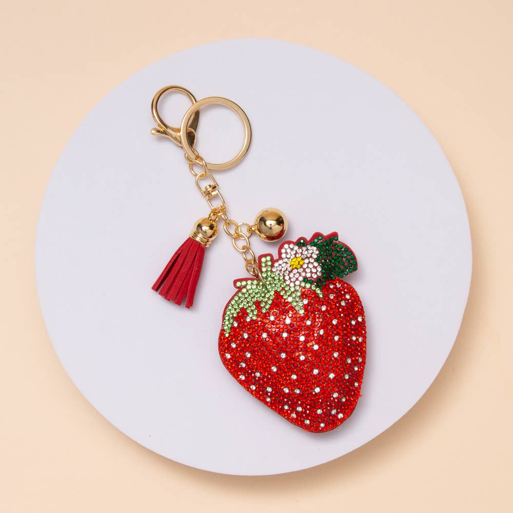 Strawberry Rhinestone Pavé Fringe Keychain