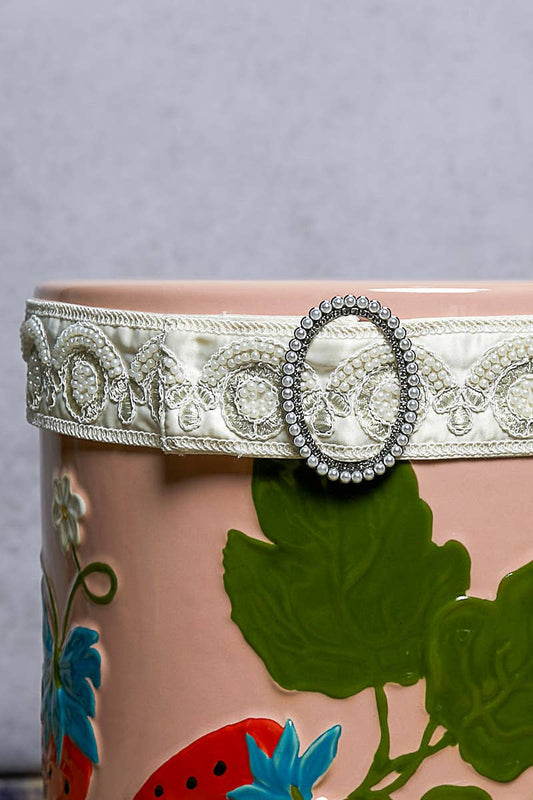 Pearl Beaded Satin Embroidered Belt