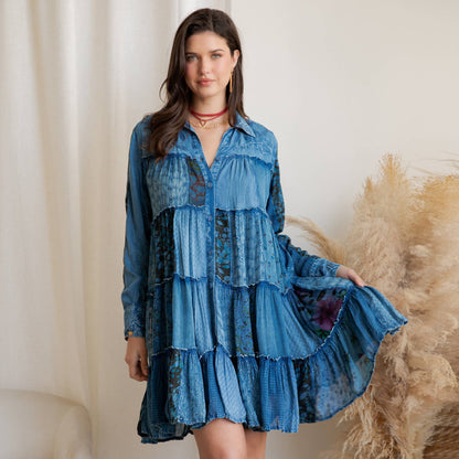 Artisan Embroidered Jhabla Shirt Dress in Mixed Motifs