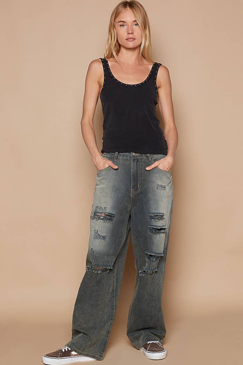 Riibbed Metallic Stud Tank Top