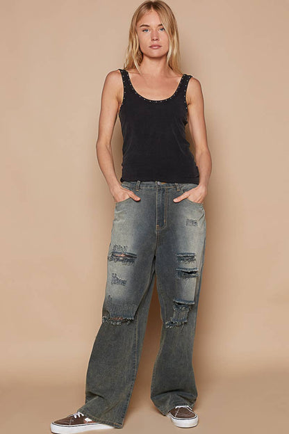 Riibbed Metallic Stud Tank Top