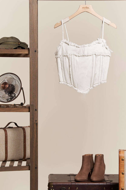 Raw Hem Spaghetti Strap Denim Corset Top