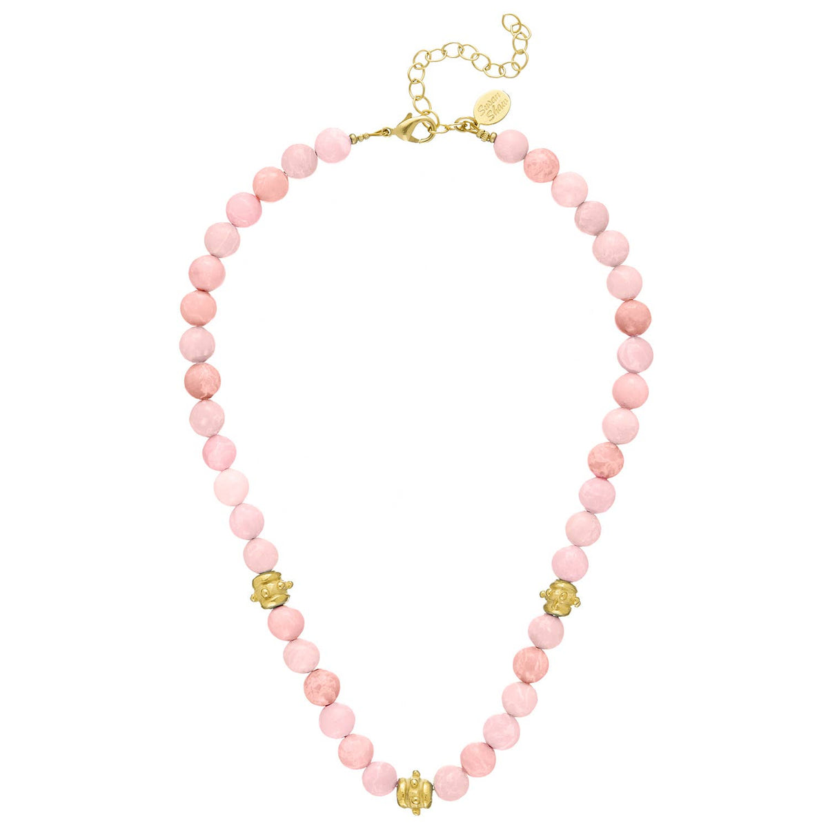 Pink Jade with Handcast Gold Bentley Beads Necklace
