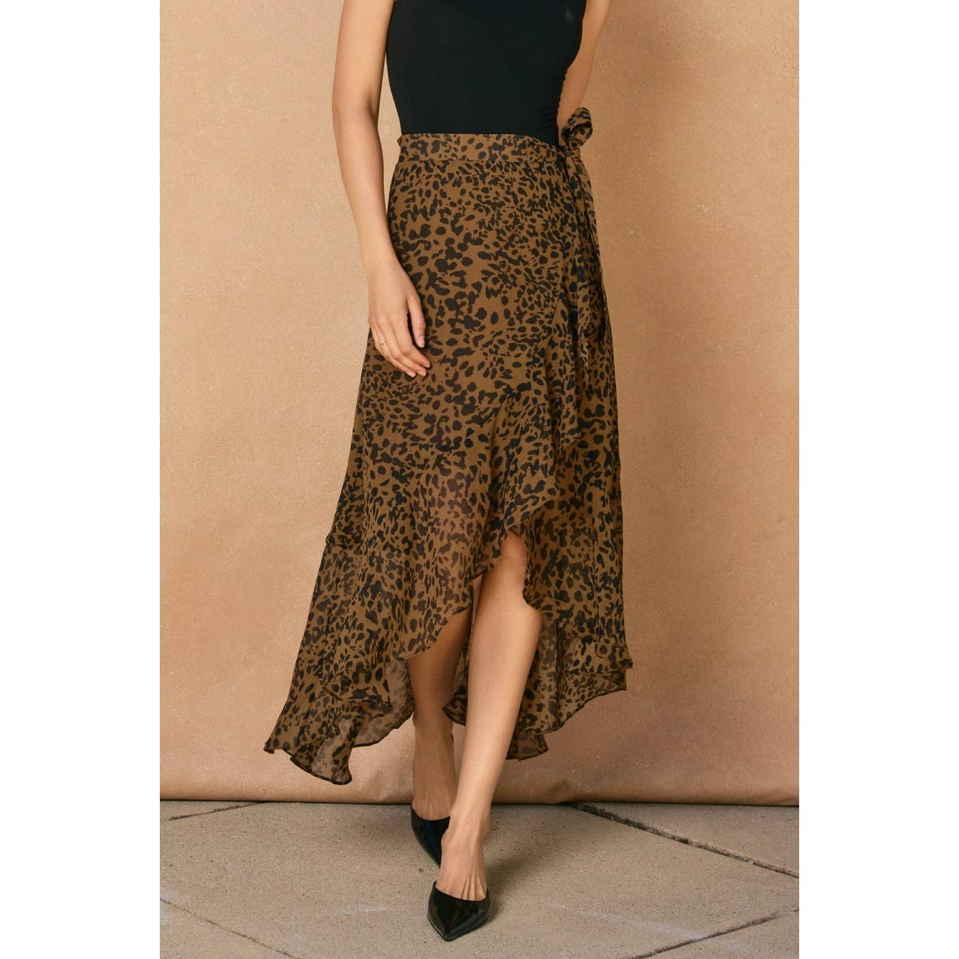 Jungle Fury Leopard Ruffled Hem Wrap Skirt