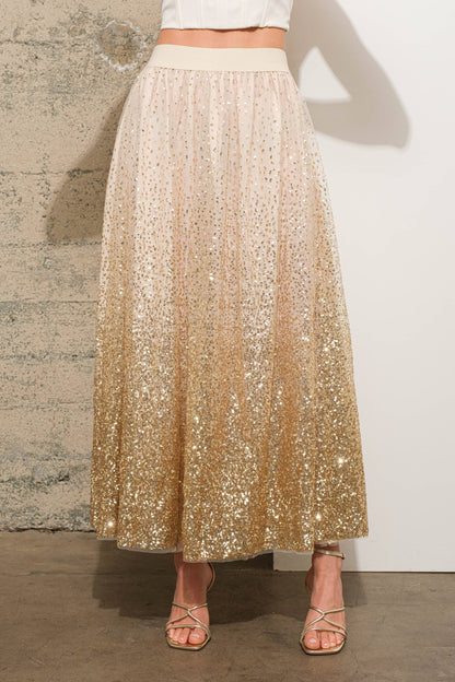 Gradient Sequin Embellished Maxi Tulle Skirt