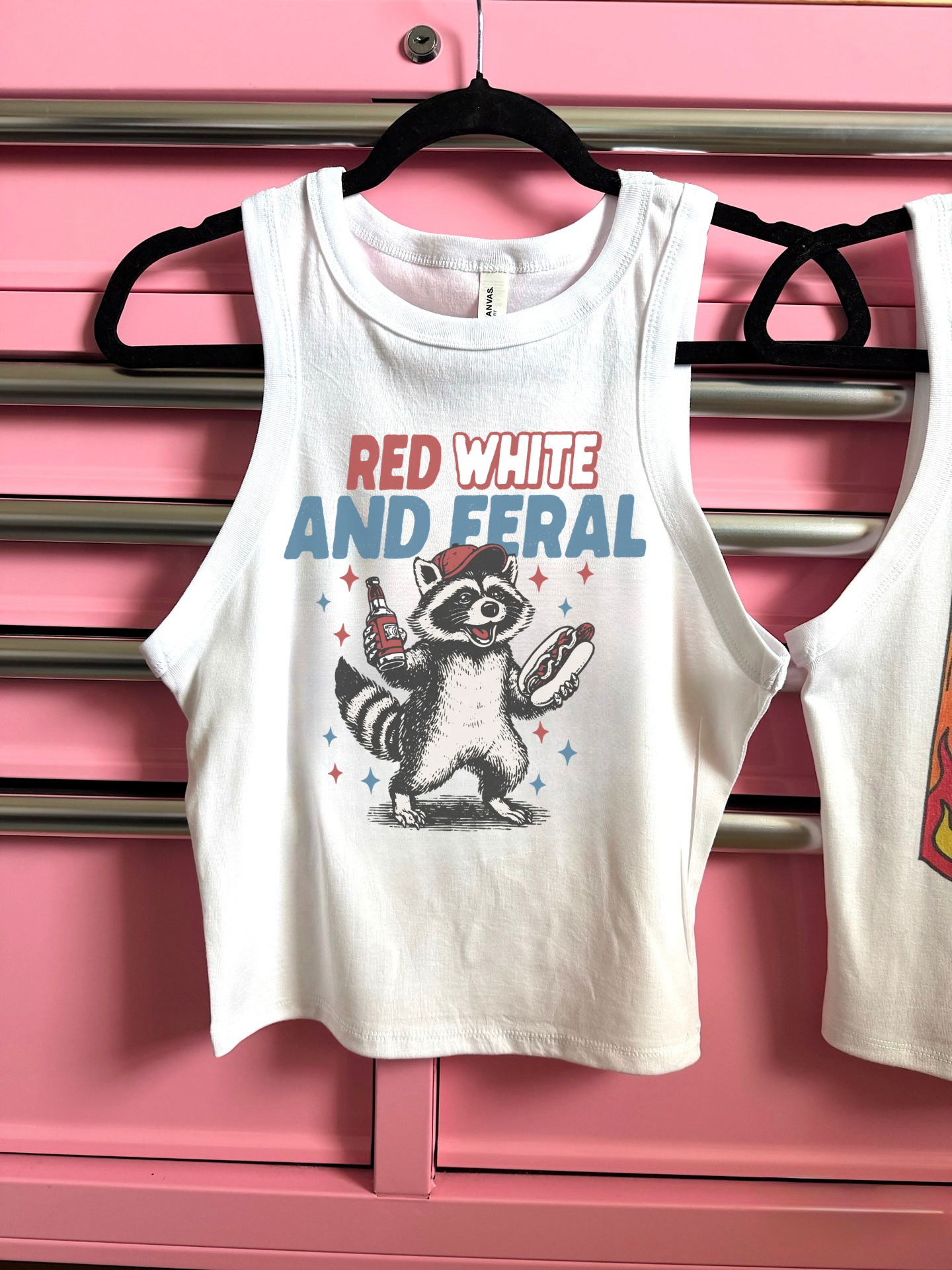 Red, White & Feral Cropped Tank