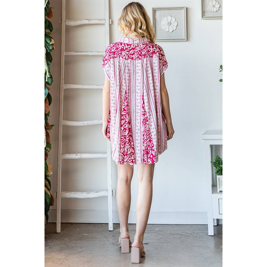 BUTTON FRONT FLARE HEM TOP