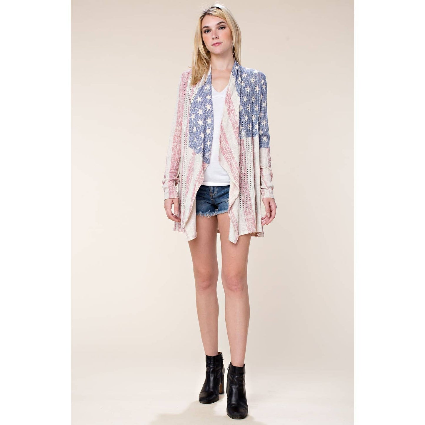 FLAG CARDIGAN WITH RHINESTONES