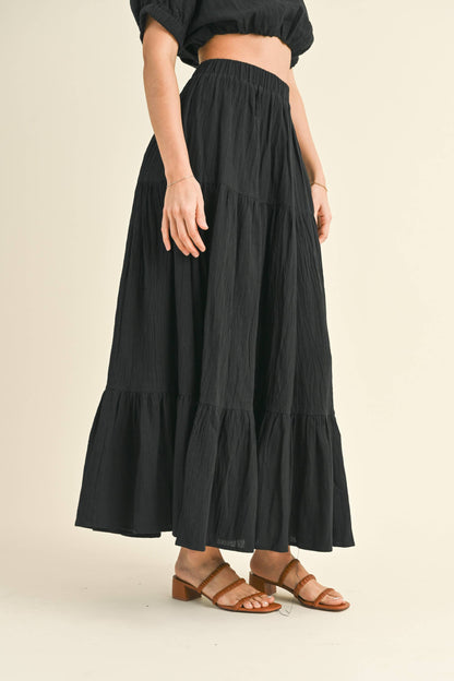 BLACK TIERED BANDING SKIRT