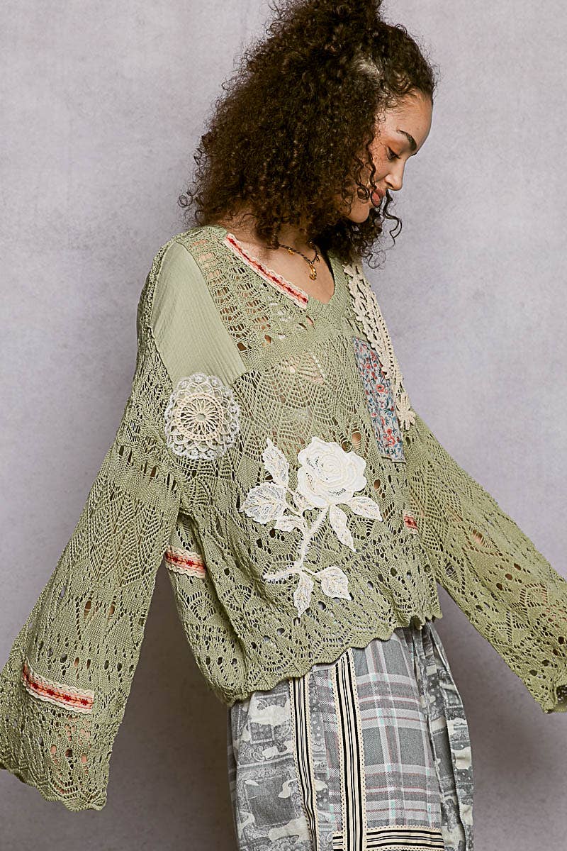 V-neck Long Sleeve Oversized Fit Summer Sweater Top