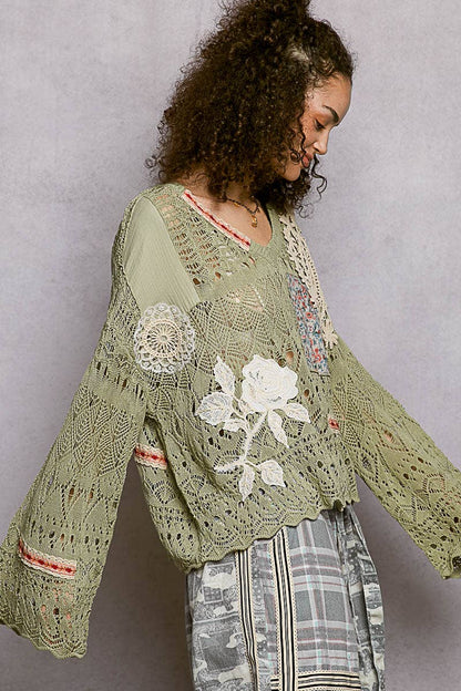 V-neck Long Sleeve Oversized Fit Summer Sweater Top