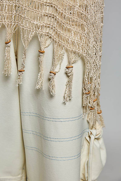 Boho Crochet Open Knit Tassel Fringe Poncho Top