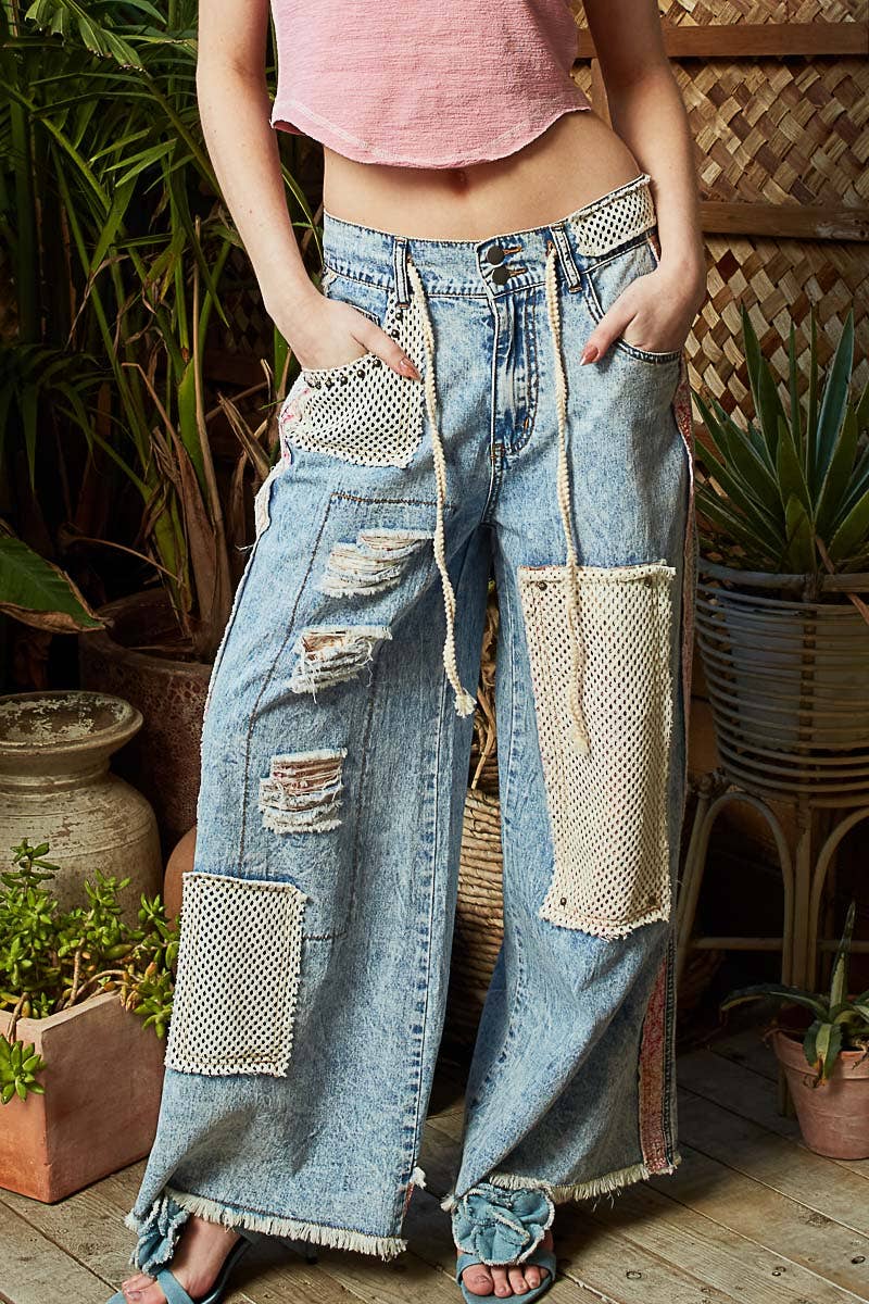 Stud Detailed Patchwork Denim Pants