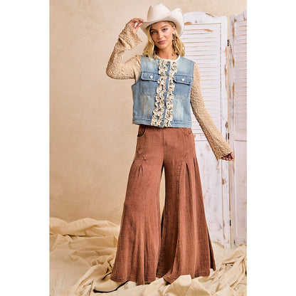 WOMEN WASHED DENIM RUFFLE LAYERING VEST