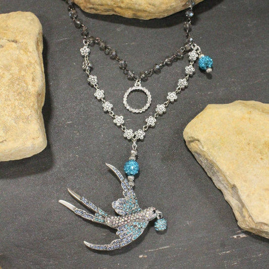 Wings Spread Baby Blue Bird Layered Necklace