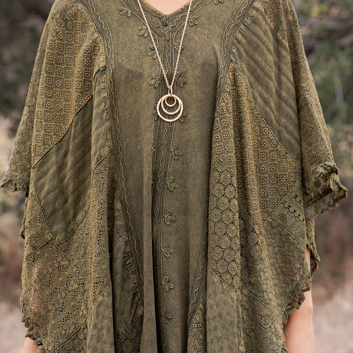 Boho Lace Embroidered V-Neck Asymmetrical Kaftan Top