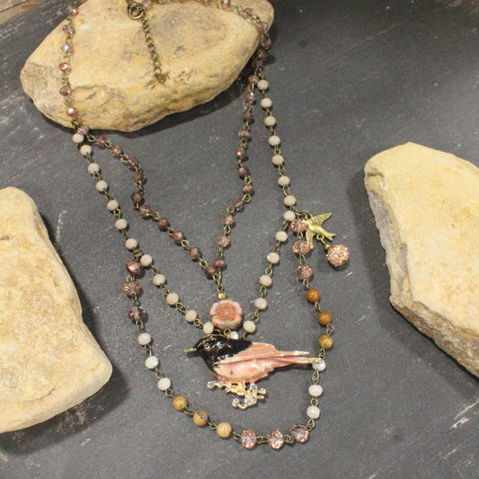 Wings Spread Blushing Bird Layered Necklace