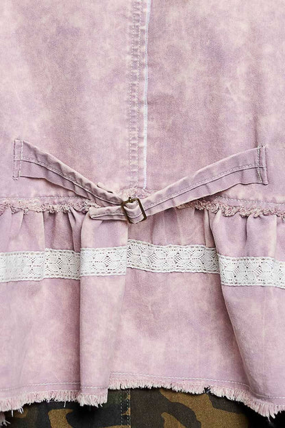 Embroidered Raw Edge Vintage Washing Twill Vest Jacket Top
