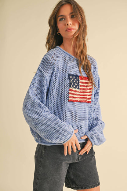FLAG KNITTED CROCHET SWEATER TOP