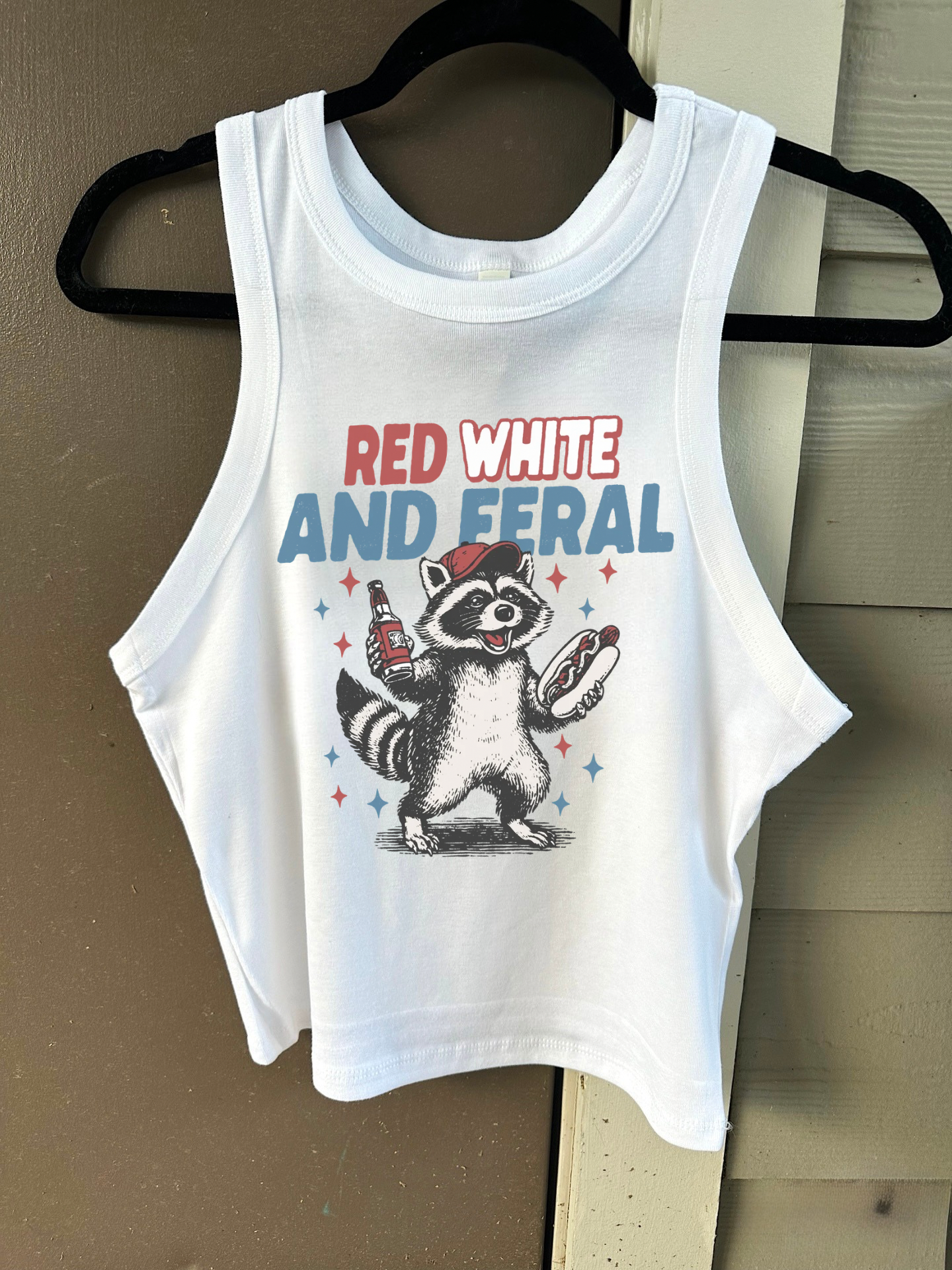 Red, White & Feral Cropped Tank
