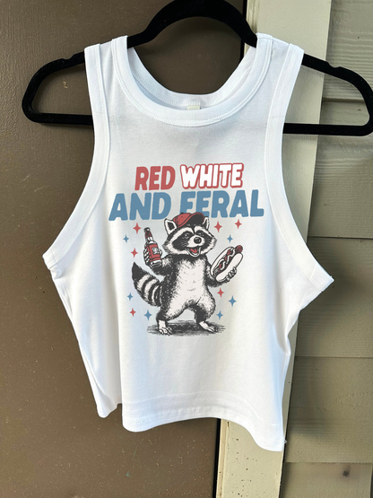 Red, White & Feral Cropped Tank