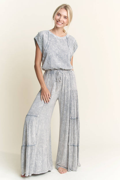 Mineral Washed Tiered Wide Leg Pants